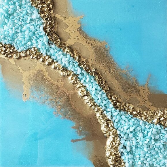 Blue and Gold Resin Geode Painting - Picture 1 of 4